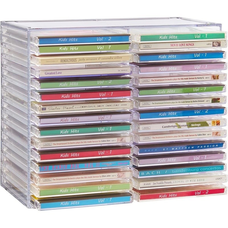 Stackable Clear Plastic CD Organizer w/Rubber Feet Rectangular Jewel Case Holder