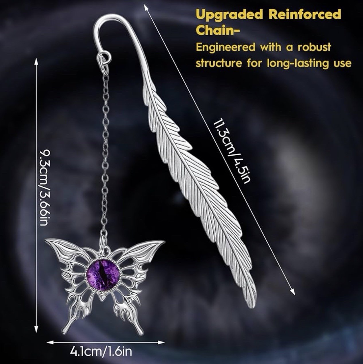 Metal Feather Butterfly Bookmark Silver Purple