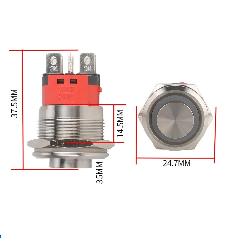 22mm18A2NOHigh current waterproof push button switch High head Ring luminescence