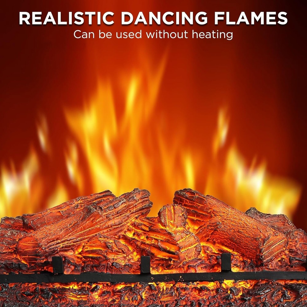 Realistic 1500W Infrared Electric Fireplace Insert Logs, Adjustable Brightness