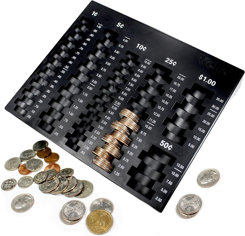 Compact Coin Sorting Tray with 6 Compartments for U.S. Coins - Efficient Coun...