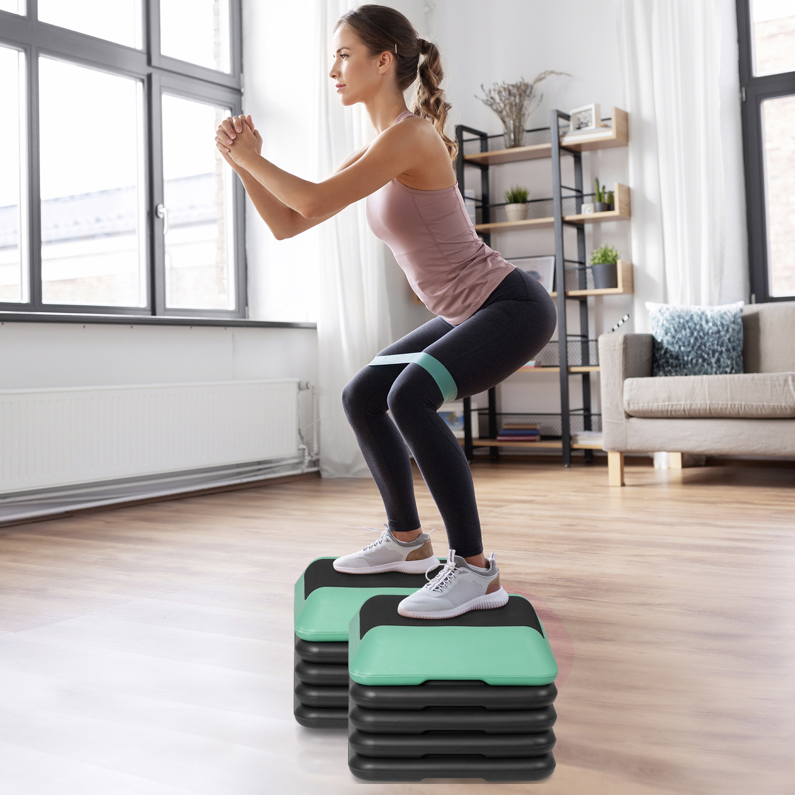 16"x16" Adjustable High Step Aerobic Platform with 4 Risers for Exercise Green