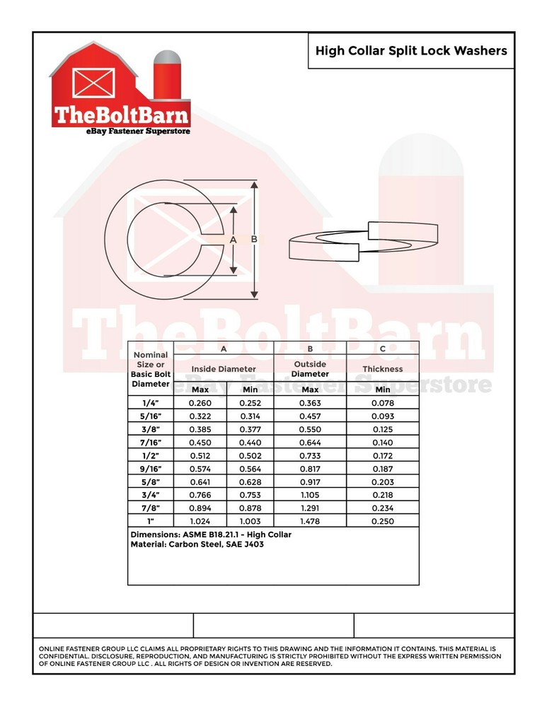 5/16" Grade 8 High Collar Split Lock Washers Alloy Steel Plain (Pick Quantity)