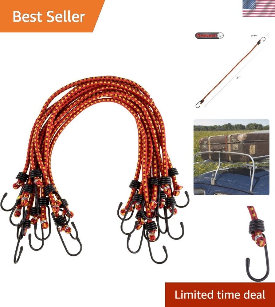 10-Pack 24-Inch High Visibility Bungee Cords - Durable & Adjustable Straps