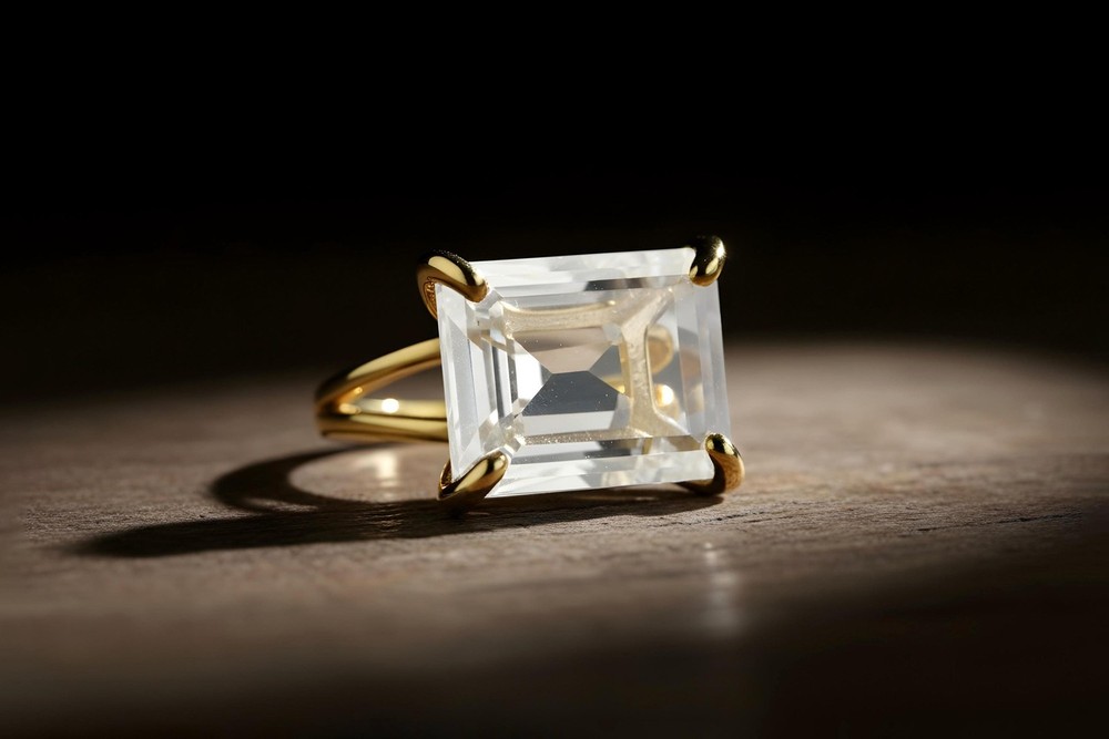 Crystal Quartz Ring Anemone Sterling Silver Faceted Rectangle Large