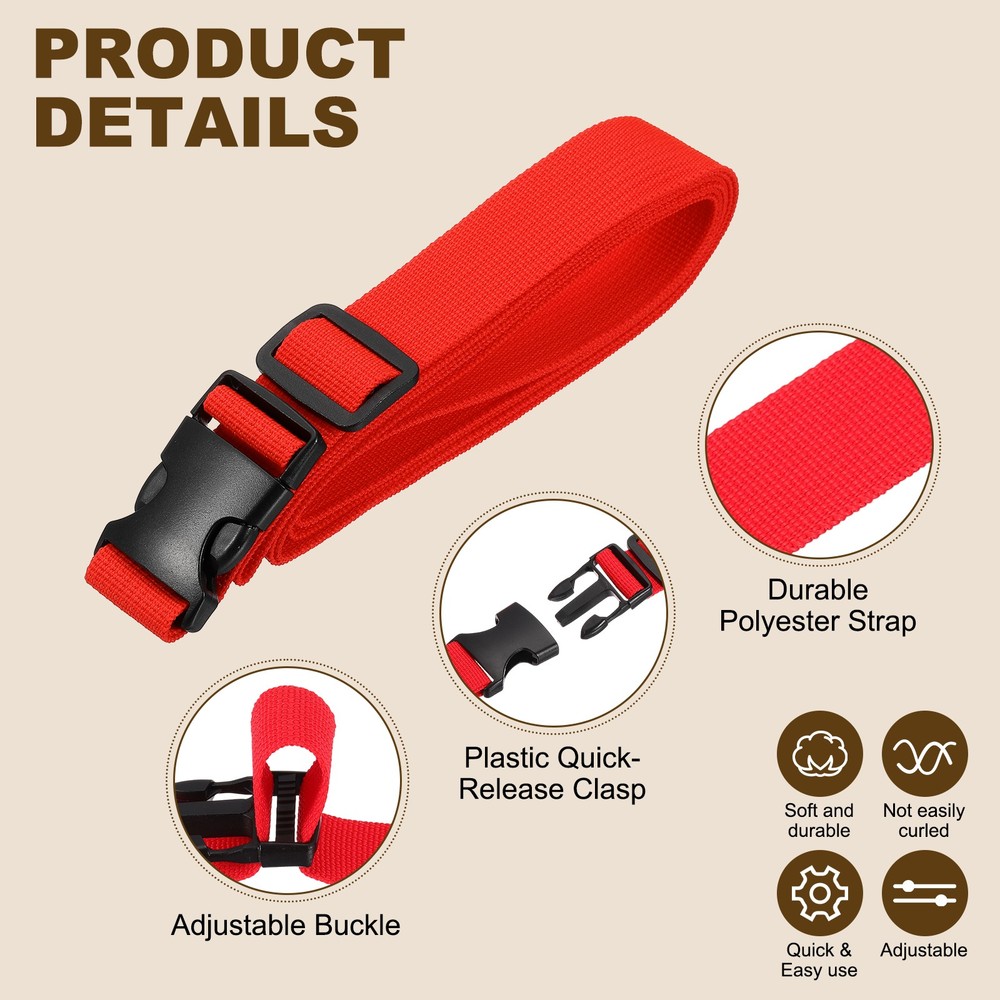 3pcs 1" x 6ft Utility Straps with Quick Release Buckle Adjustable, Red