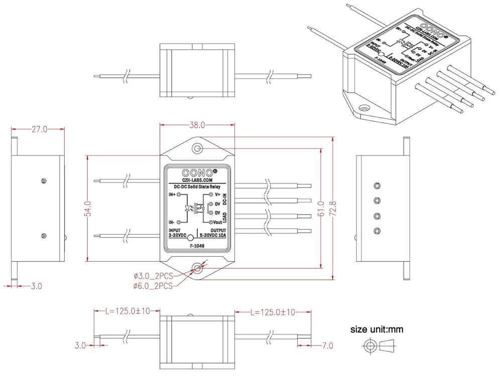 Wired DC-DC 10Amp Isolated Solid State Relay Module, SSR in 3-32VDC Out 5-30VDC,