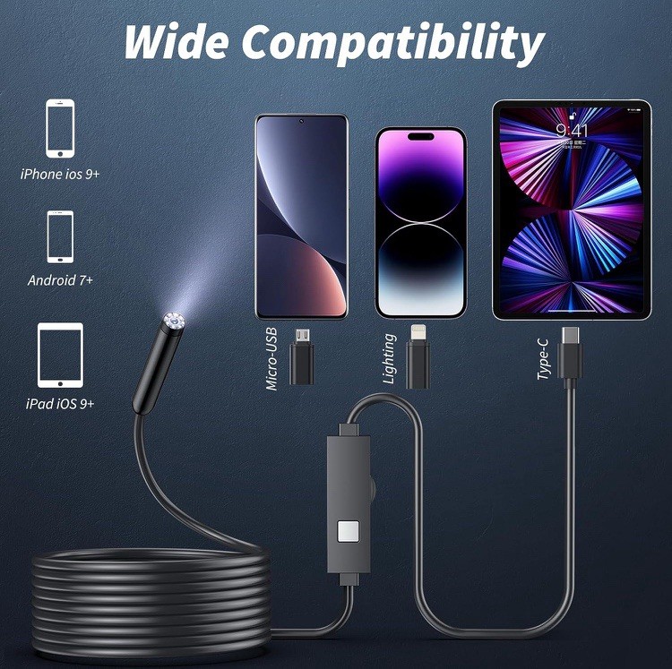 Endoscope Camera with Light, 4.3" HD 1920P Borescope Snake Inspection Camera