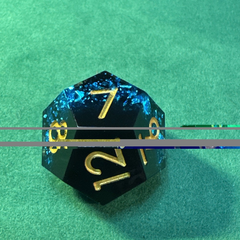 Black w/Blue Sparkle Stripe Polyhedral Dice Set 7Pcs Sharp Resin - RPG DND A