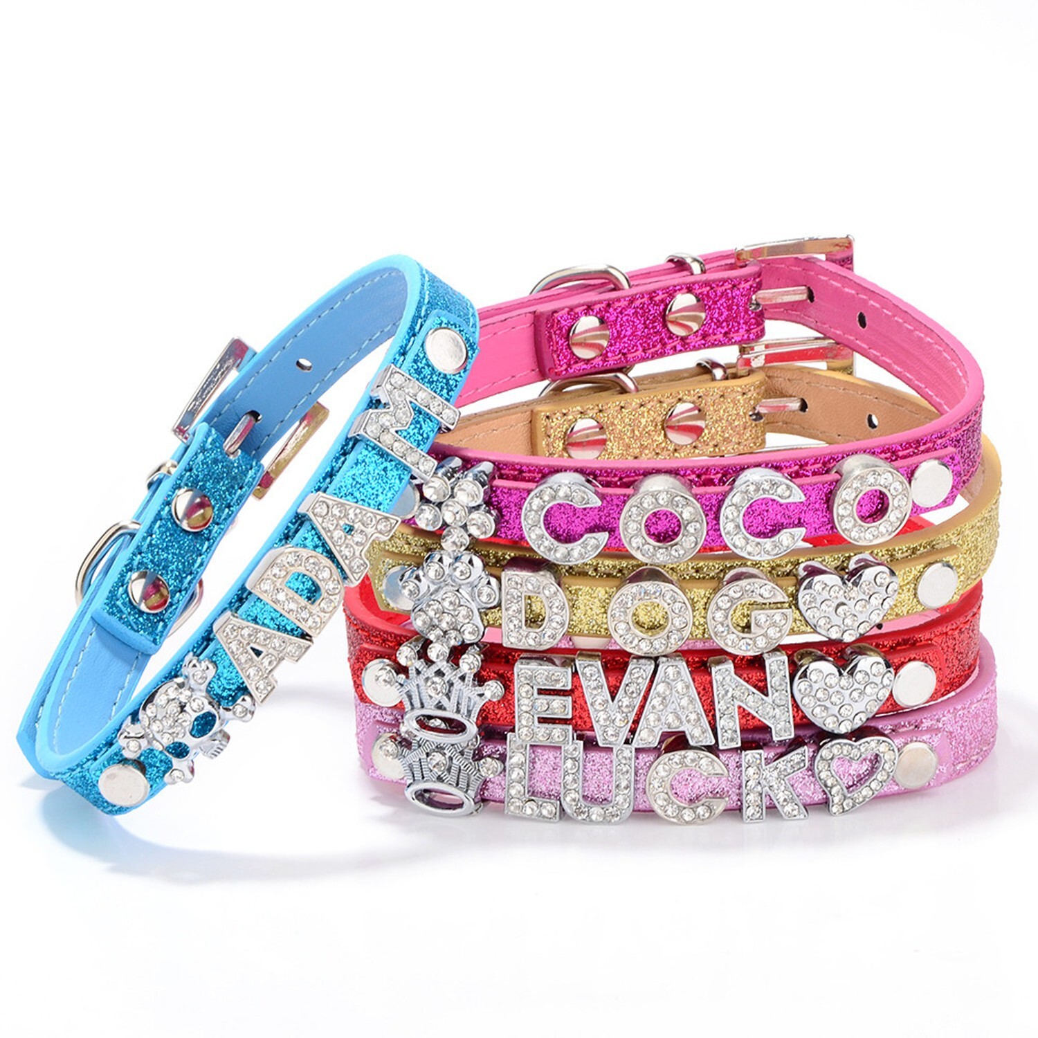 Personalized Dog Cat Collar DIY Name Letter Small Pet Puppy Bling Leather Collar