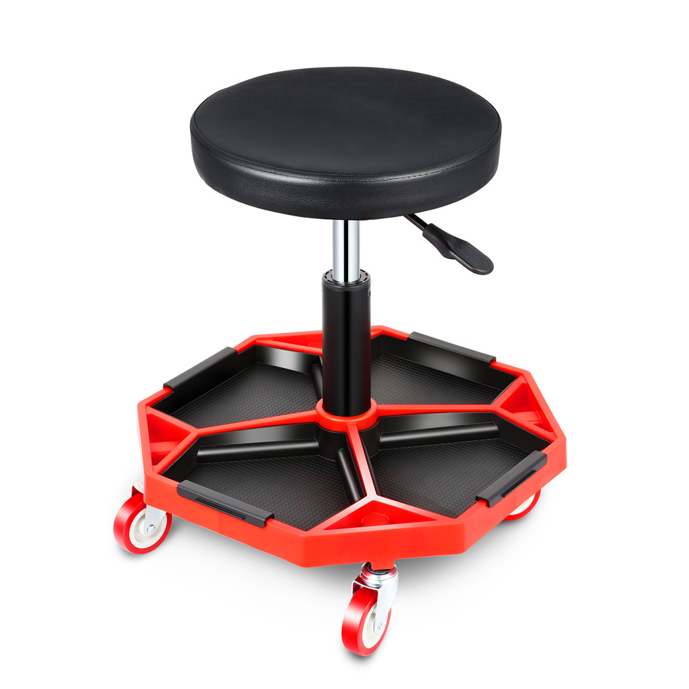 ADJUSTABLE HEIGHT PNEUMATIC 360° ROLLING GARAGE SEAT MECHANIC STOOL TOOL TRAY