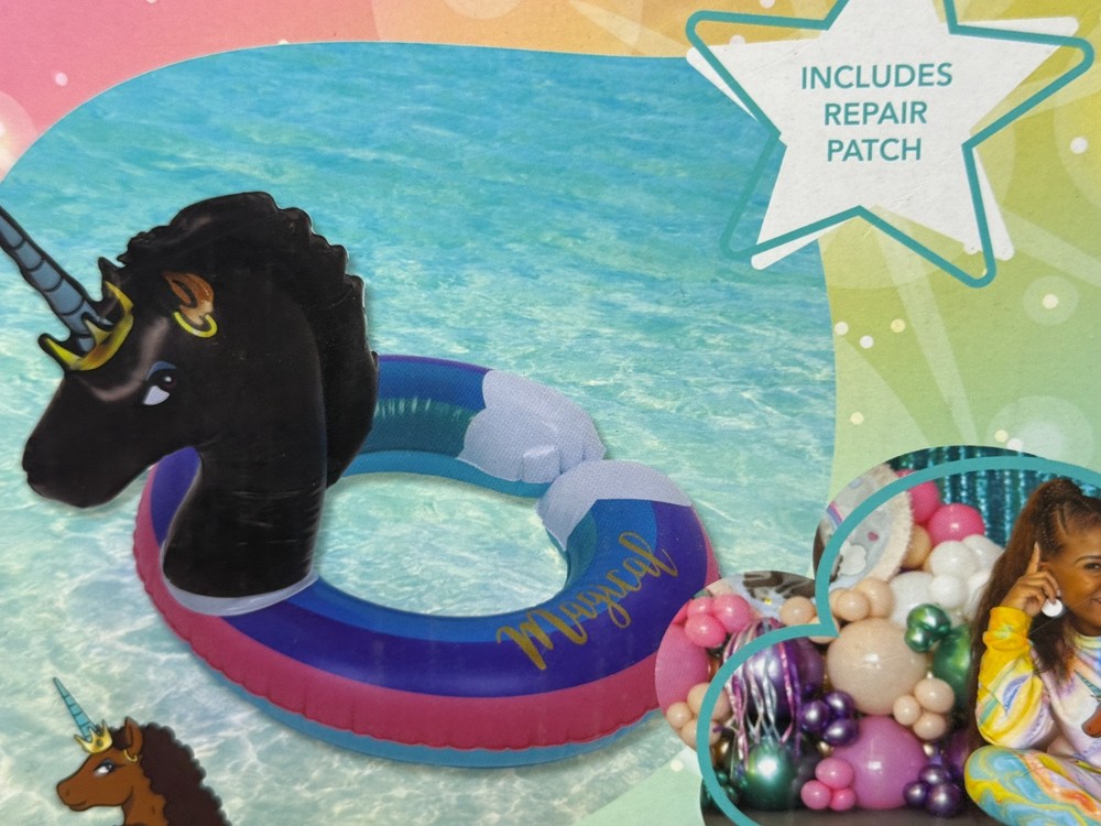 Afro Unicorn 22" Diameter Split Ring Swimming Pool Float Durable PVC Inflatable