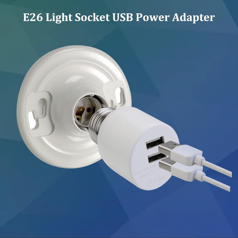 Borju Light Socket USB Adapter for Decorative Lights,Lighting,Security White