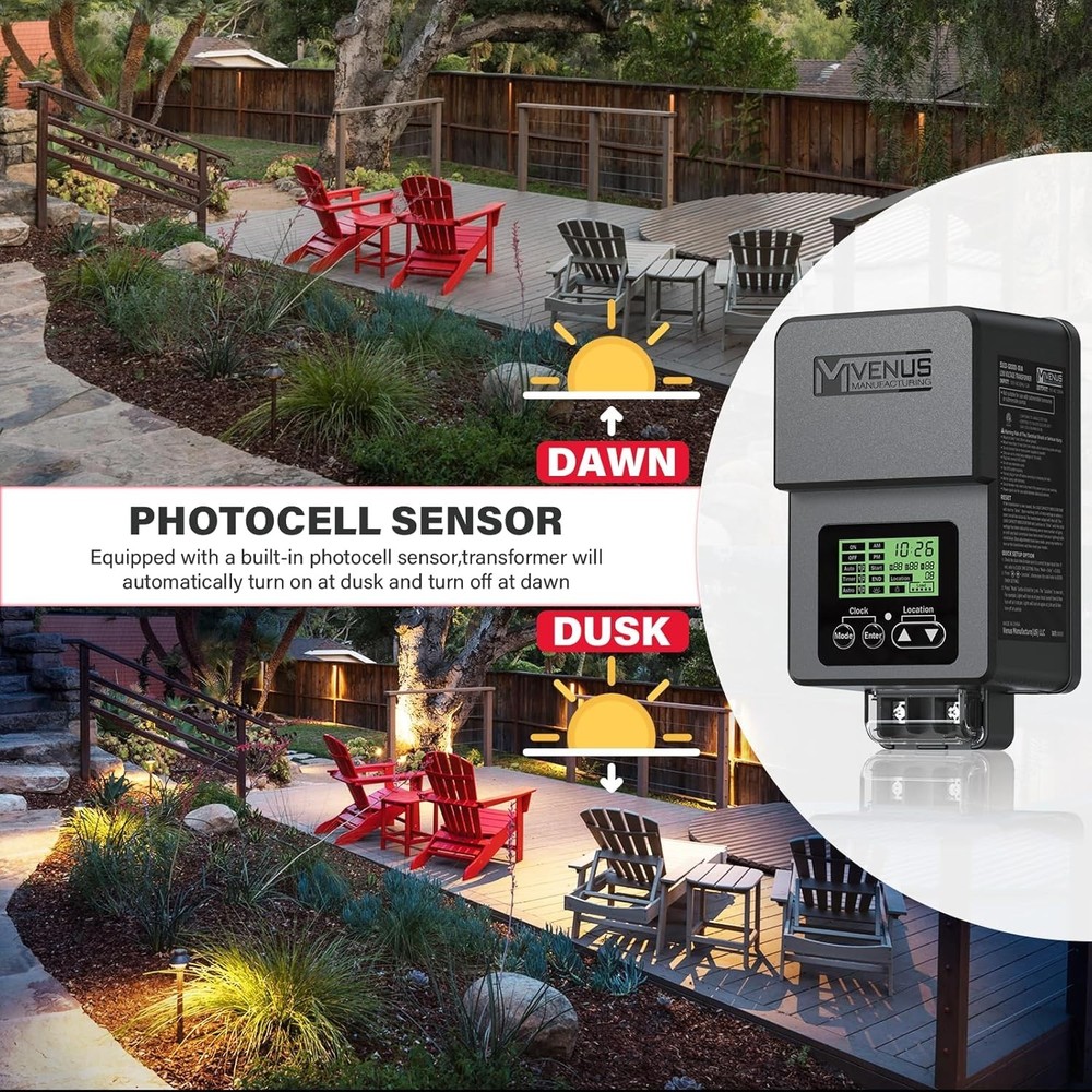 Multi-Functional 120W Landscape Lighting Transformer with Built-In Photo Sensor