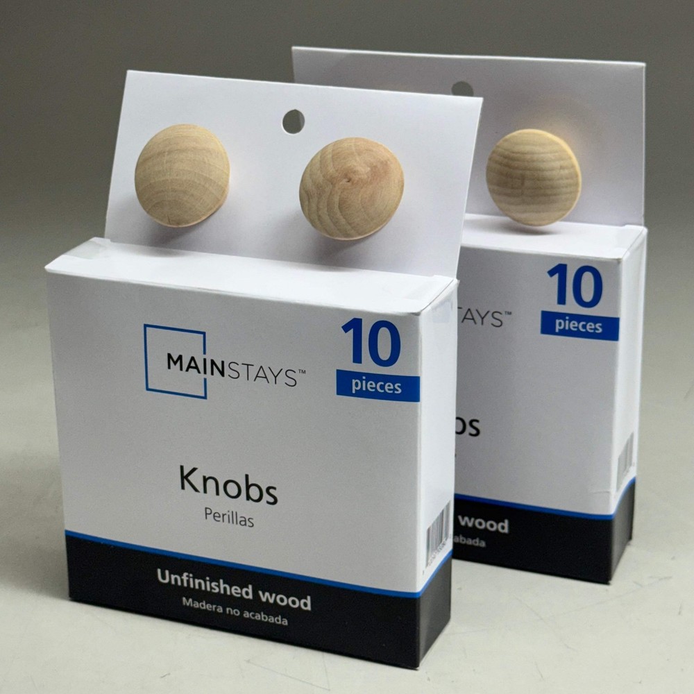 MAINSTAYS (2 PACK, 10 KNOBS EACH) Round Cabinet Knobs 1-1/2" Dia Unfinished Wood