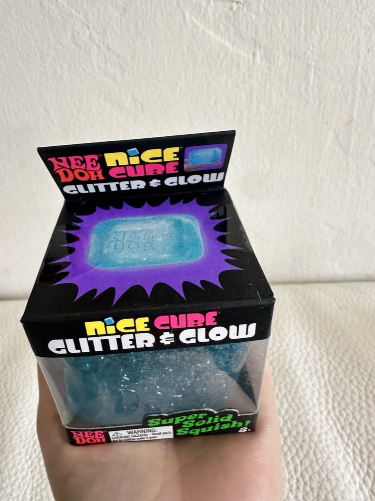 Nee Doh Nice Cube Glitter & Glow Super Solid Squeeze Blue Viral Toy