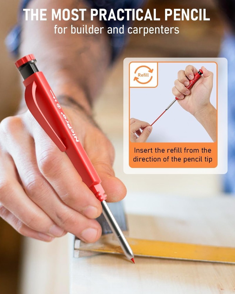 Mechanical Carpenter Pencils Set with 26 Marker RefillsDeep Hole Marker Const