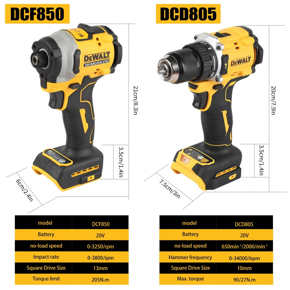 DEWALT DCF805 & DCD850 20V MAX Brushless Combo Kit Cordless Drill Driver + Bag