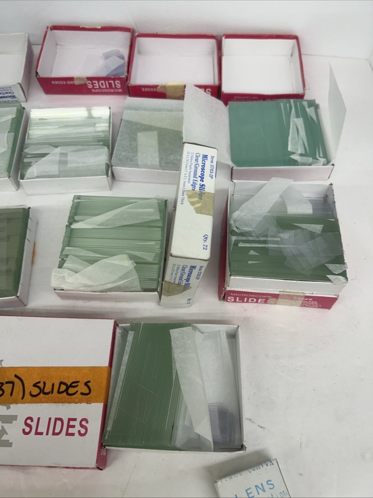 Assorted Microscope Slides And Lenses