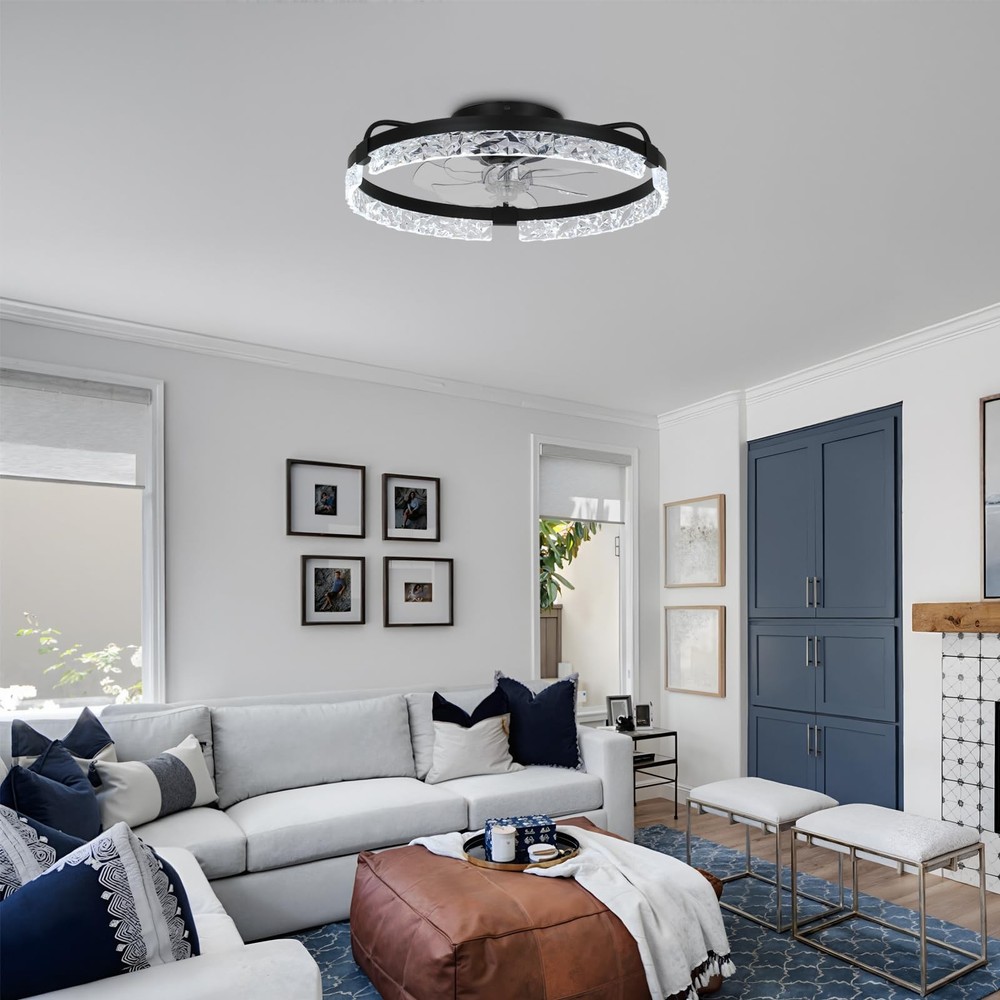 20" Modern Ceiling Fan with Lights Dimmable Acrylic Dimmable Low Profile Ceil...