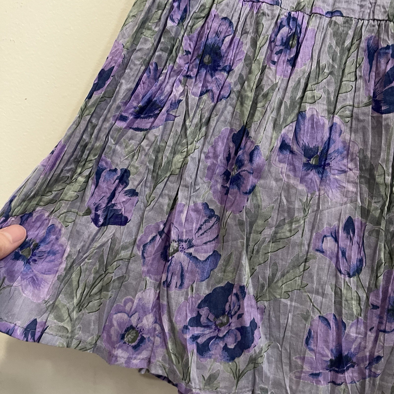 VTG Women 90s Cotton Floral Broomstick Tiered Maxi Skirt 2X Cottagecore Purple
