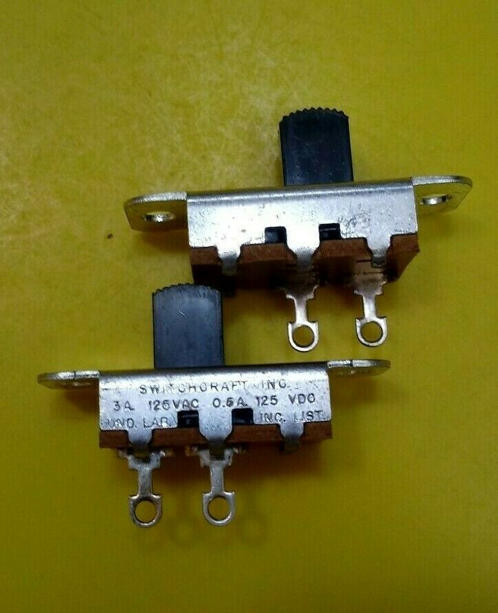 NEW! - 2 pcs. Switchcraft® SPST Slide Switch Panel Mount (P/N 46202LR)