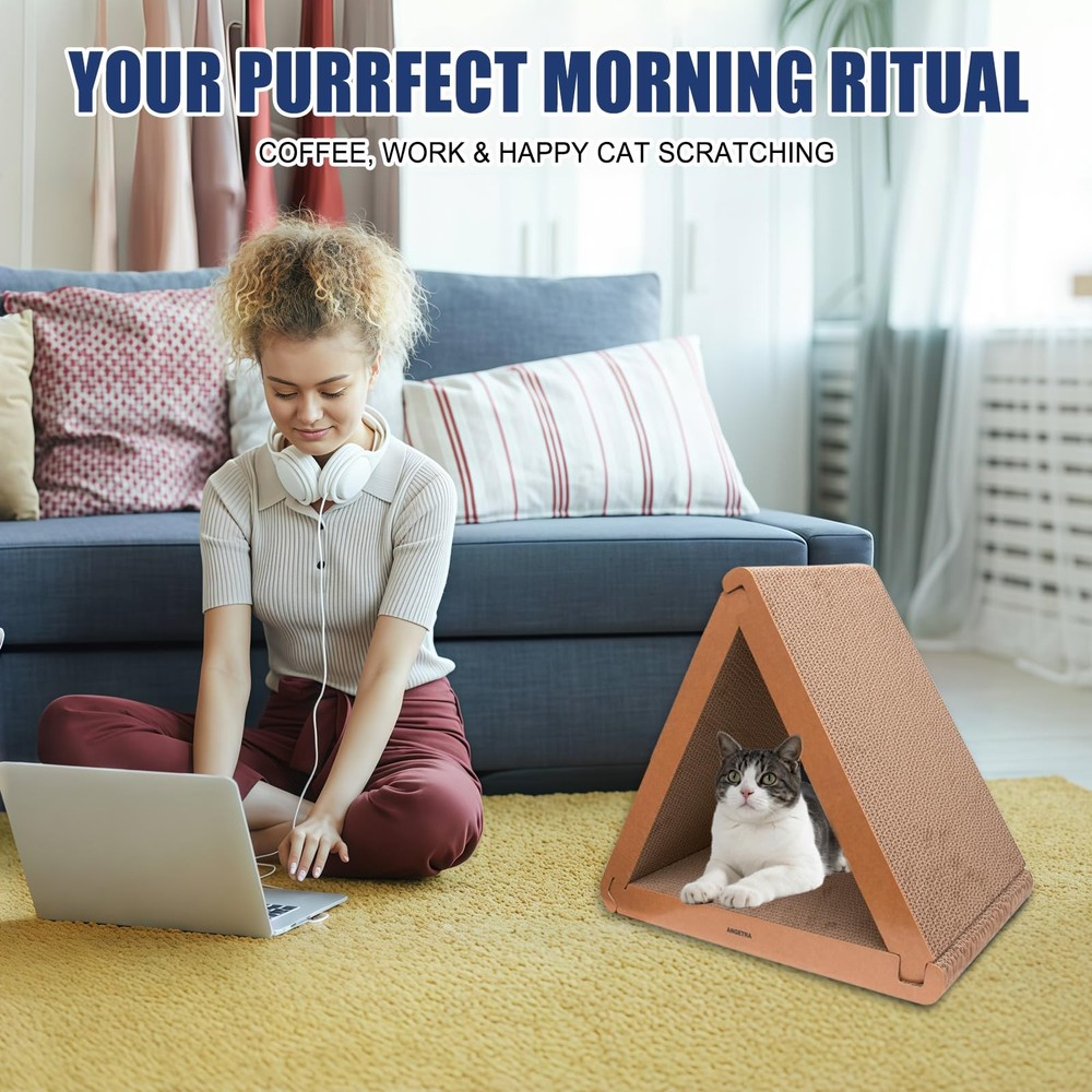 3 Pack Cardboard Cat Scratcher & Scratch Pad with Catnip, Buildable Triangle ...