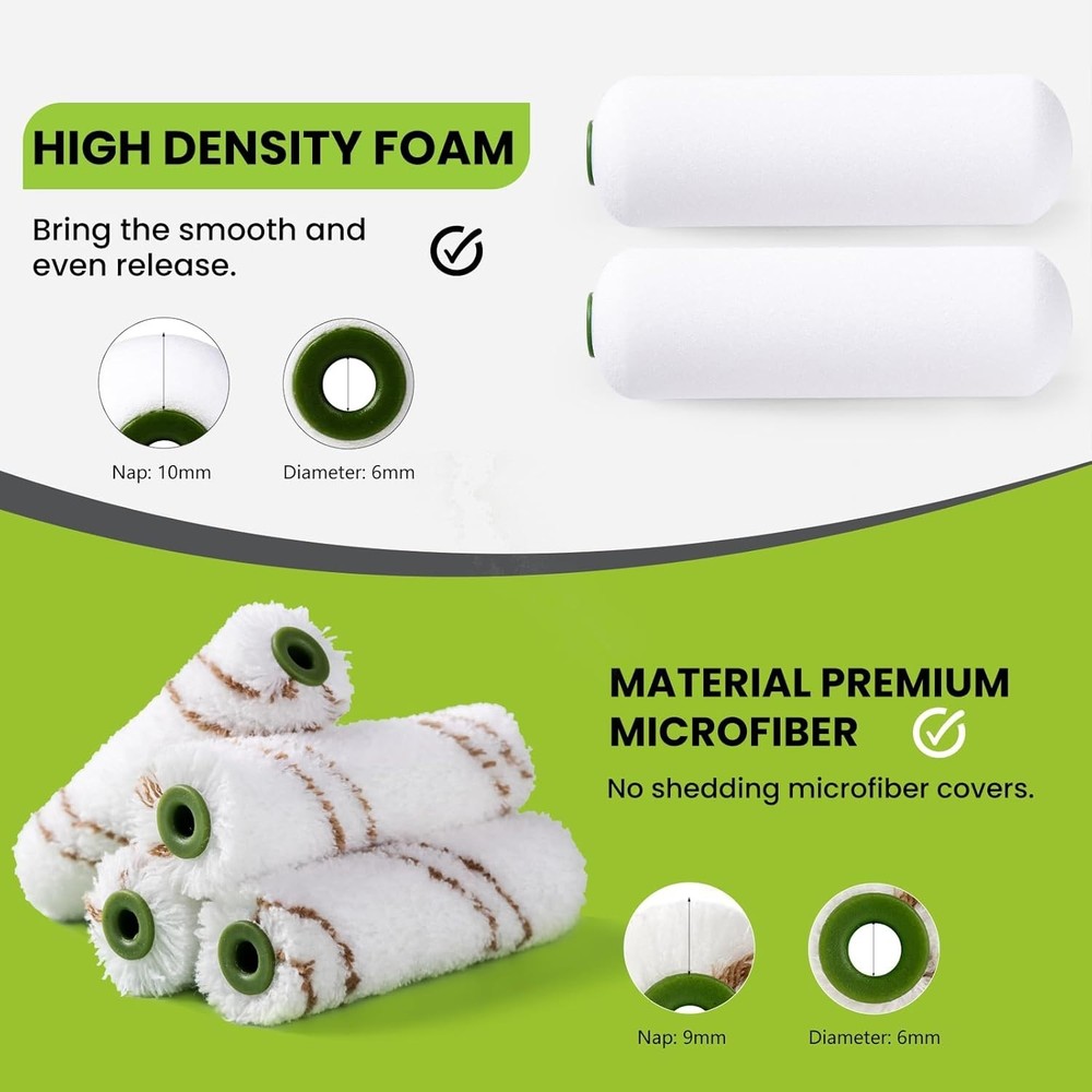 Mini Paint Roller Kit with 16 Foam Rollers and Paint Brush for DIY Projects