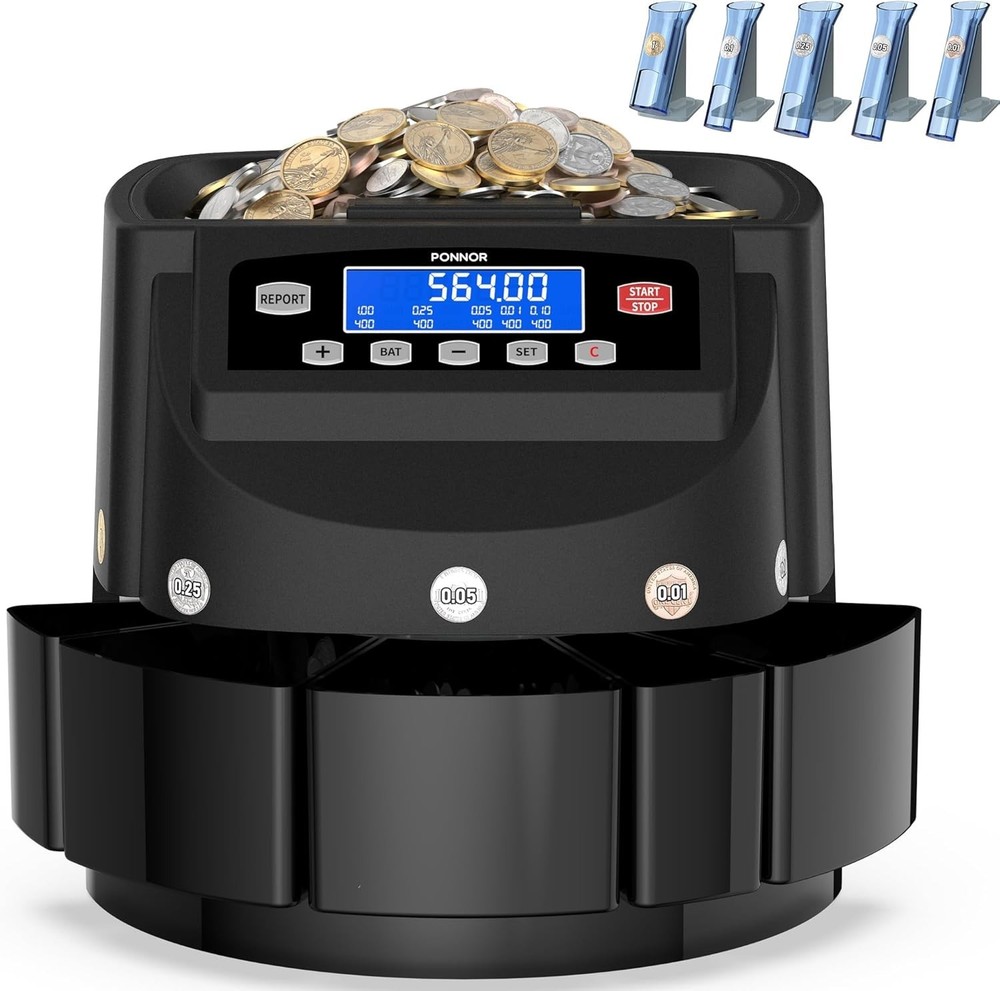 Coin Counter Machine Sorter Change and Wrapper Roller Counting Organizer Sort...