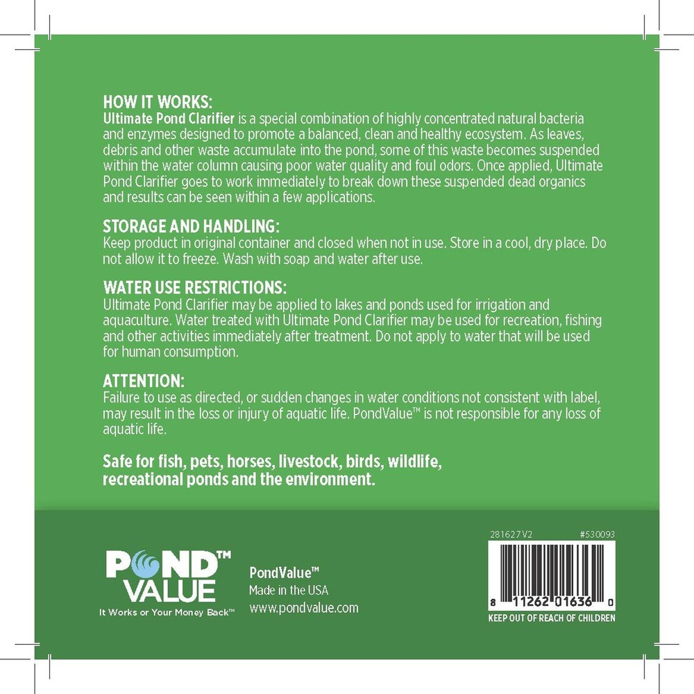 PondValue Ultimate Pond Clarifier, Cleans Water & Eliminates Odor, Natural & ...
