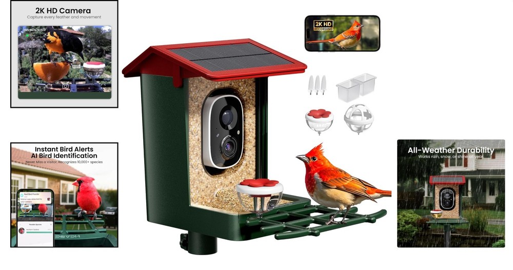 360° Adjustable Smart Bird Feeder with Camera & Instant Notifications - Red