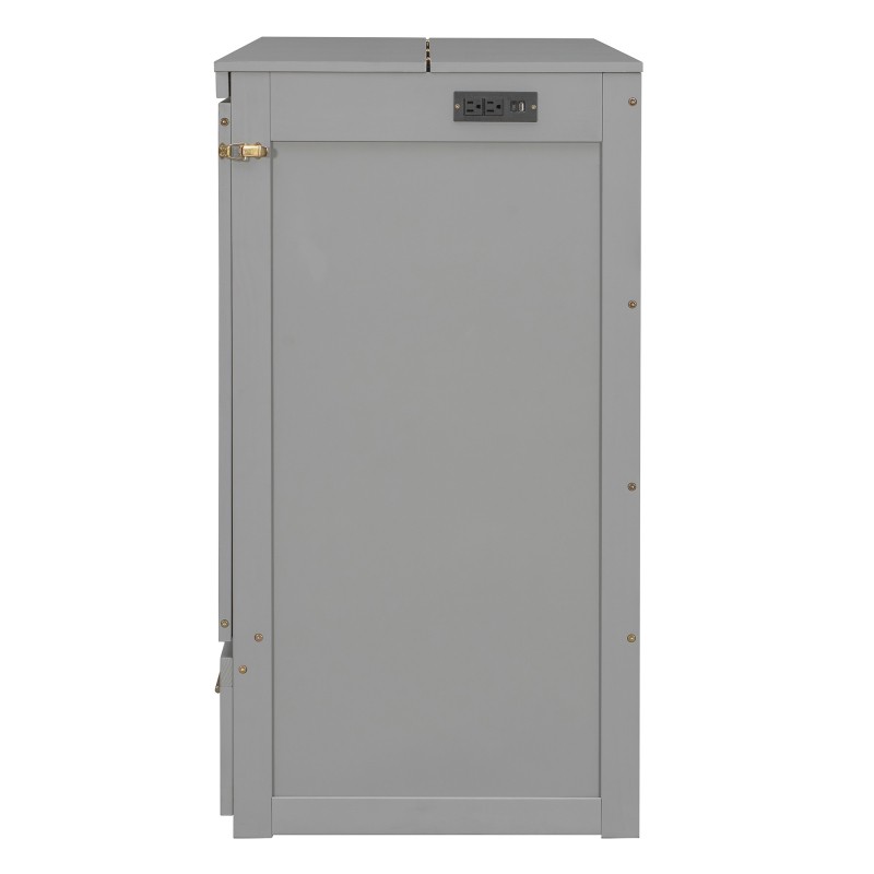 Queen Size Murphy Wall Bed Space-Saving Cabinet with Desk Gray MDF Storage