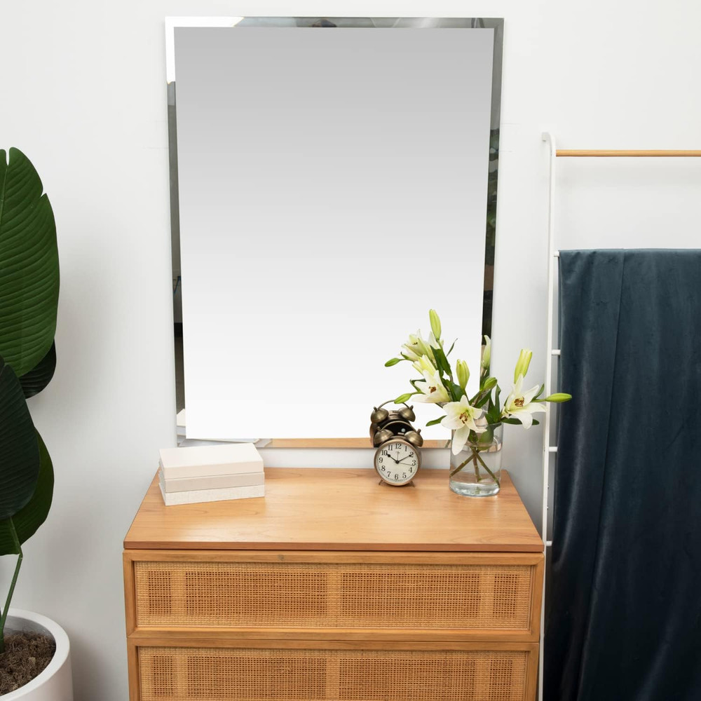 Large Frameless Rectangular Mirror - Polished Glass Vanity & Gym Mirror