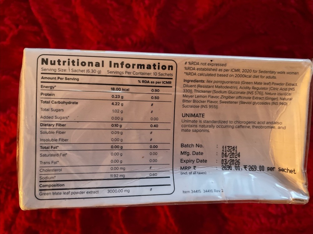 Unicity UNIMATE LEMON GINGER (10 SACHETS) Exp. 3/26