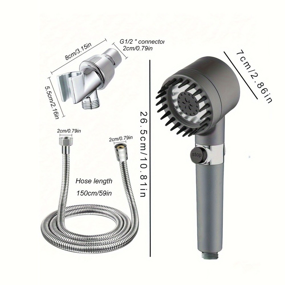 4 Modes High Pressure Shower Head Adjustable ShowerHead W/Filter One-Key Stop
