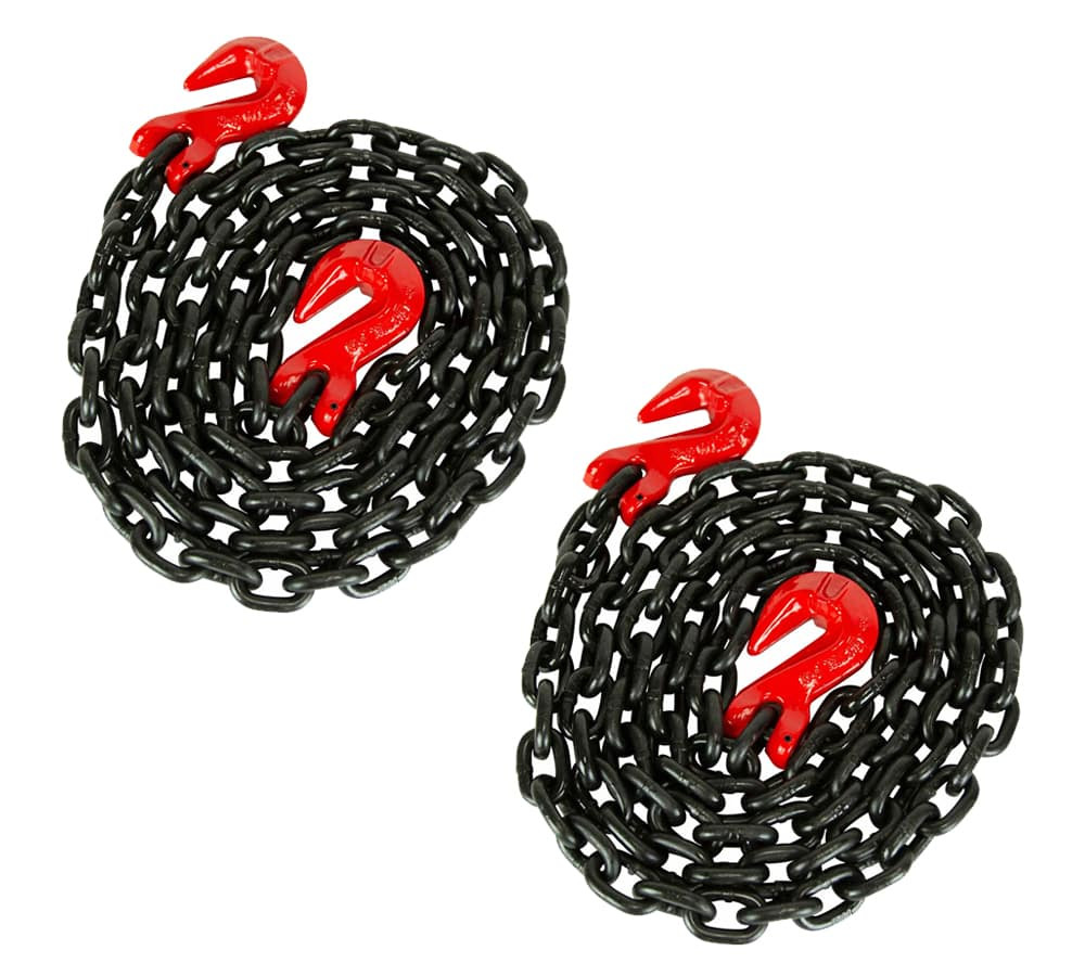 2 Pack G80 High Grade Transportation Chain w/ Grab Hooks - 3/8" x 16', 7100 l...