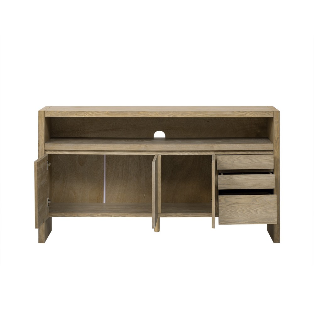 60" Modern Solid Ash Veneer Sideboard (3 Doors+3 Drawers, Semi-Open Shelf
