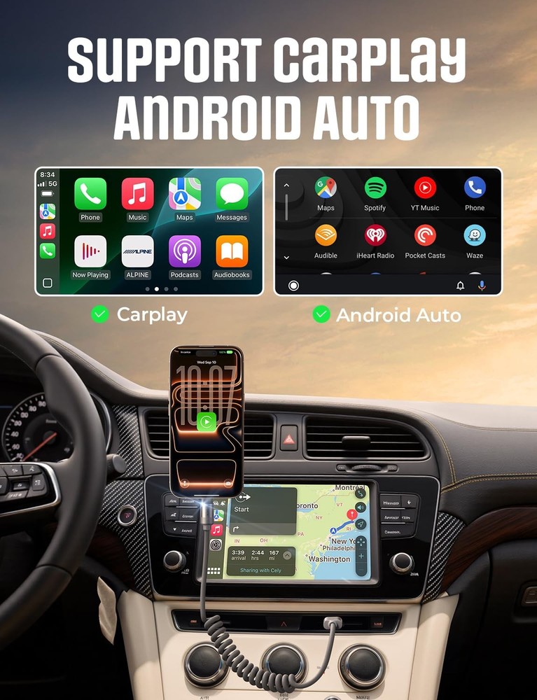 LISEN Coiled USB C Cable, 2 Pack for Android Auto & CarPlay 4FT, Space Gray