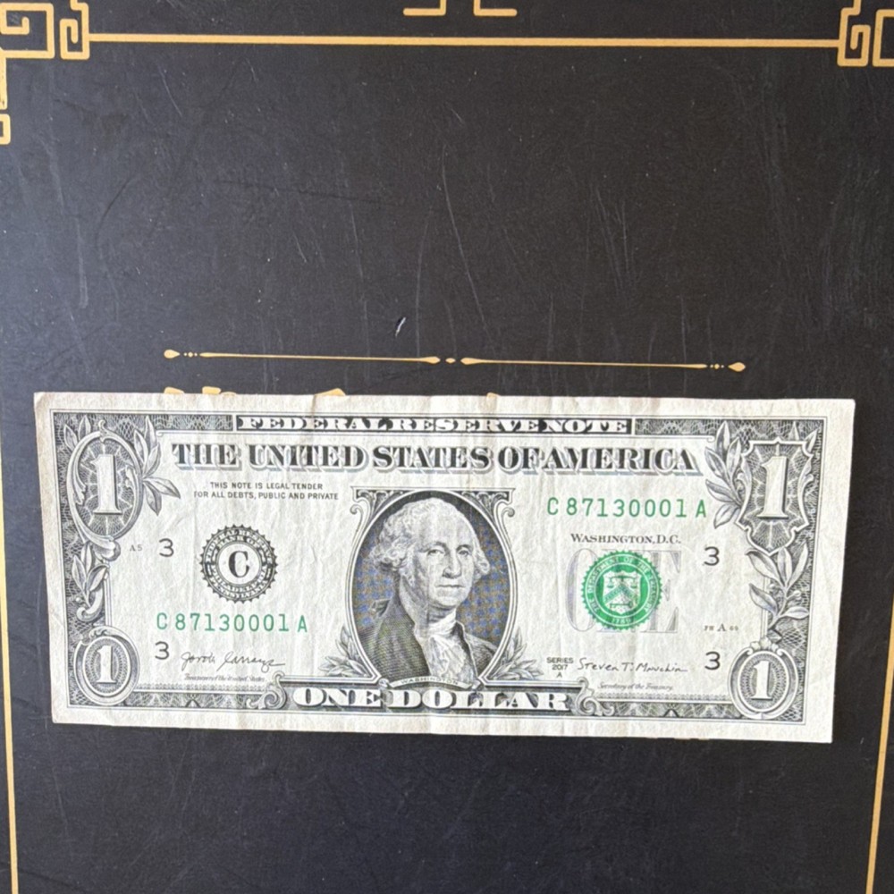 $1 US Dollar Bill Error Note C87130001A Misaligned Cut-Out Washington DC