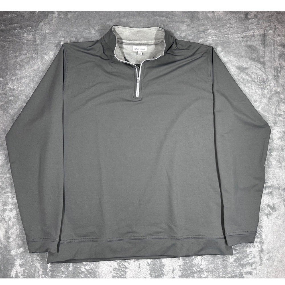 Peter Millar Mens XXL Gray Performance Quarter Zip Pullover Golf Sweater Stretch