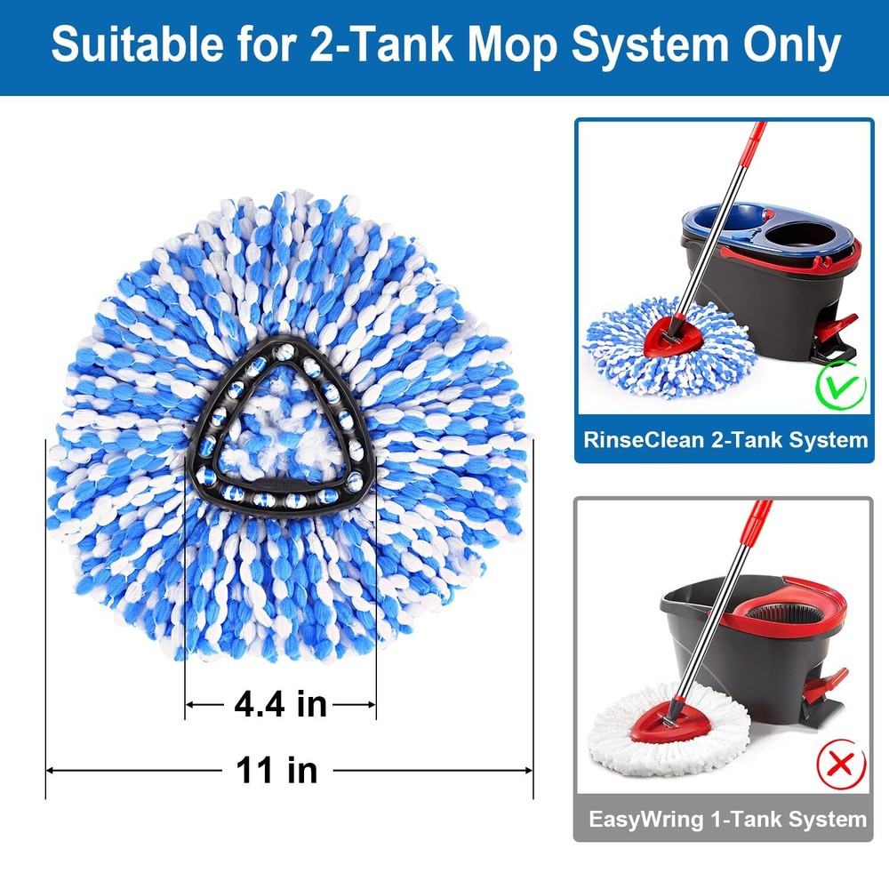 4 Pack Mop Replace Heads for O Cedar Rinse Clean 2 Tank System