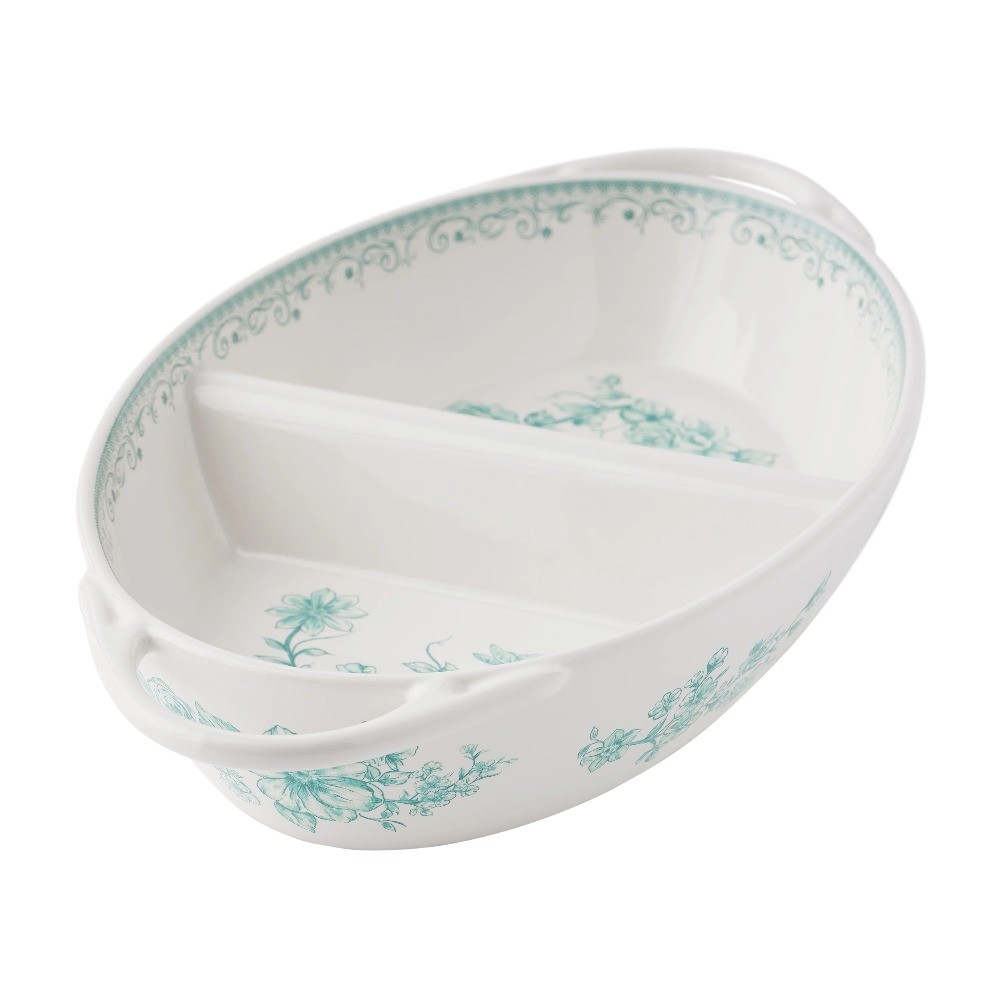 Agatha Stoneware Divided Server, Green