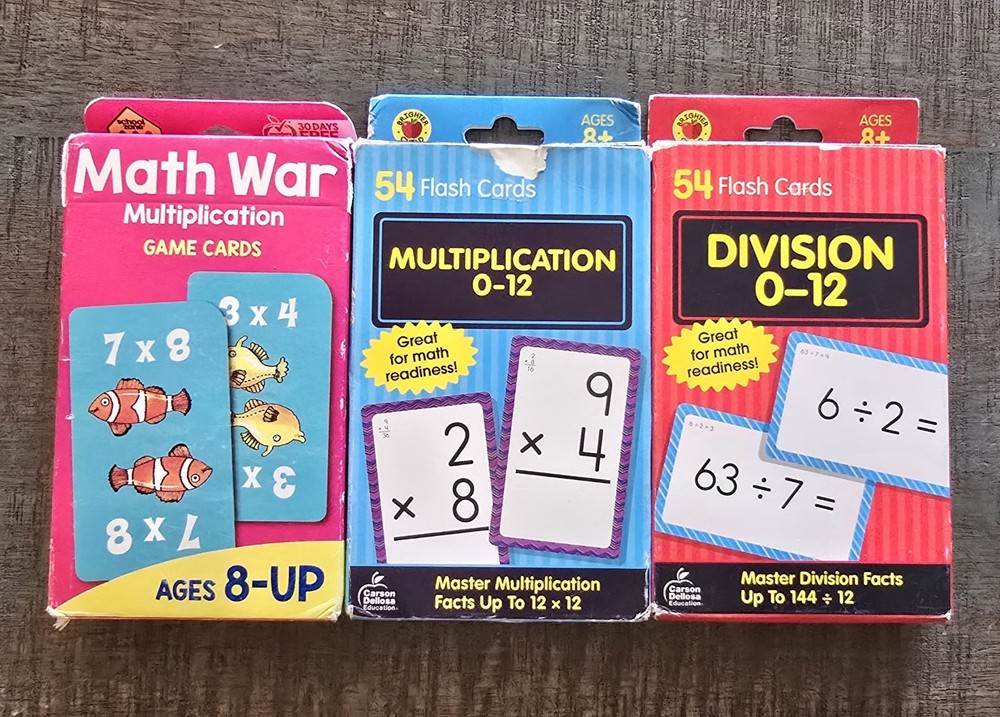 Math Flash Cards 3 Pack Math War, Multiplication, Divison