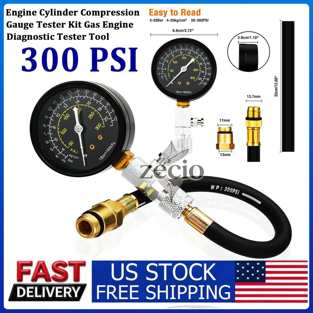 New Engine Compression Tester Testing Gauge Gage Check Test Tool 0-300 PSI