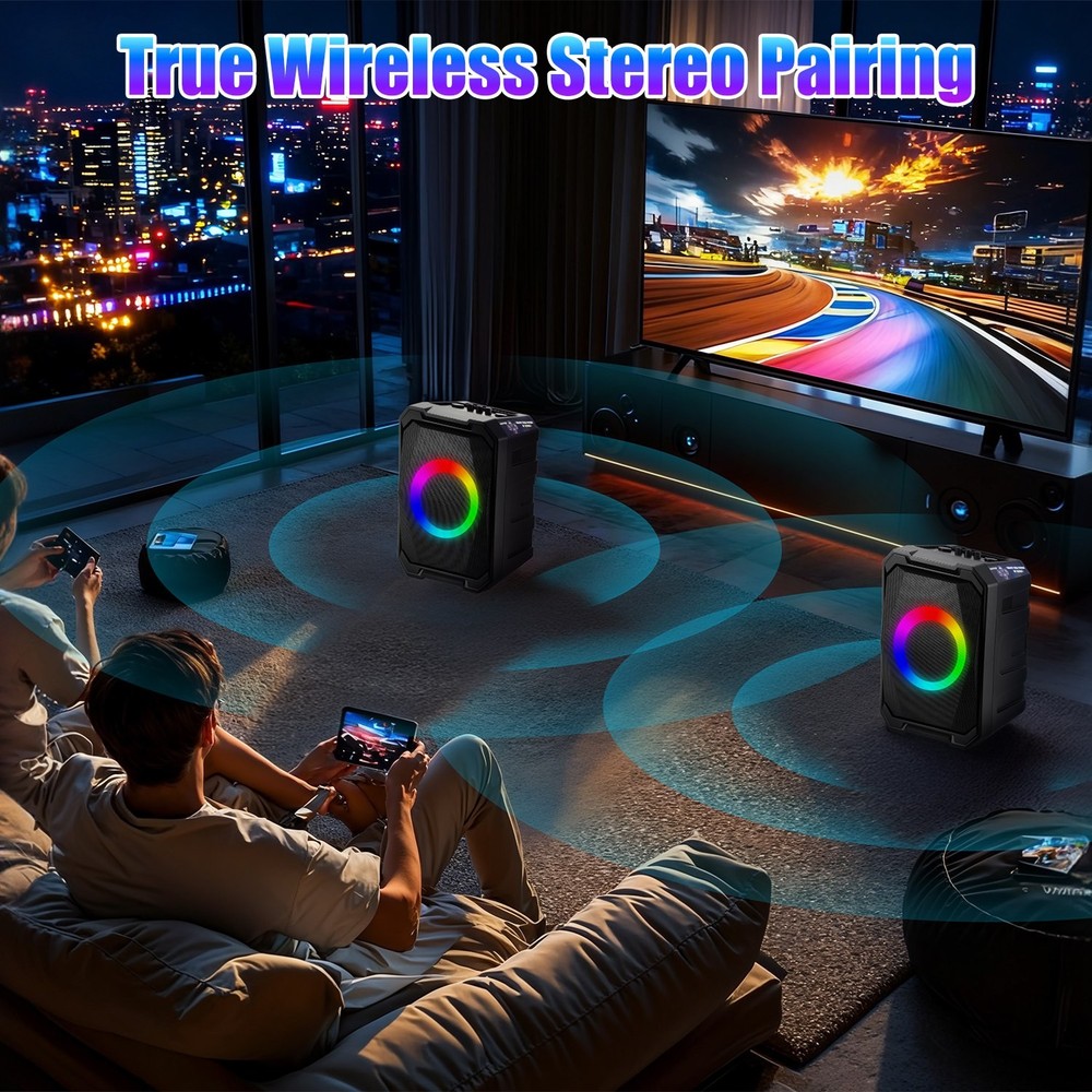 Portable Wireless Party Speaker W/ LED Light &2 Wireless Mics Remote Control