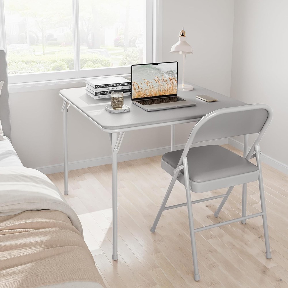 Folding Card Table Portable Square Card Table Foldable Tables W/ Upholstered PU