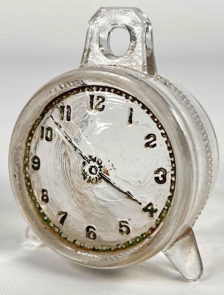 Antique 1916 E & A Glass Alarm Clock Candy Container - No Back