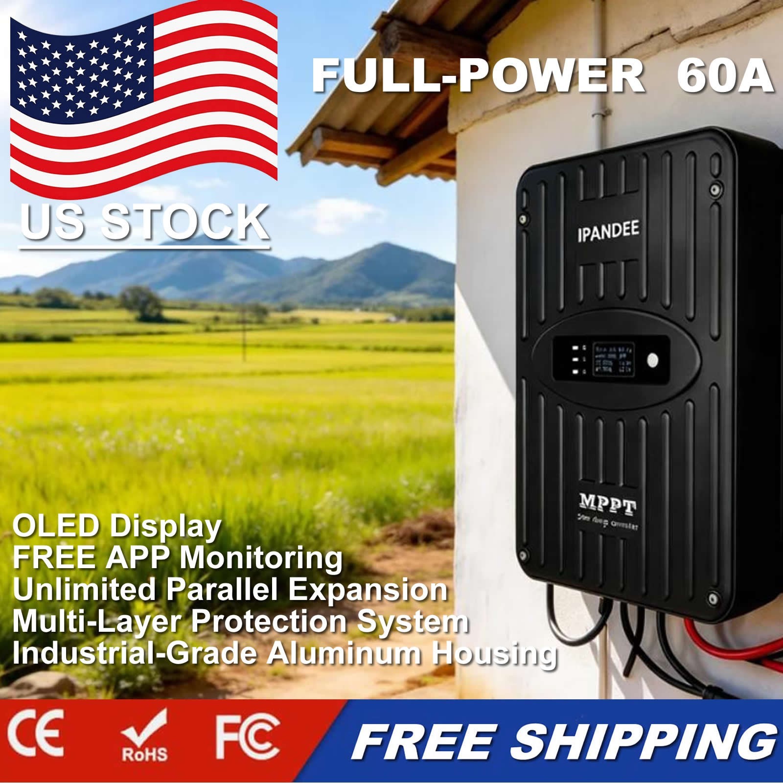 MPPT Solar Panel Charge Controller 60A 12V 24V For Battery Regulator OLED US