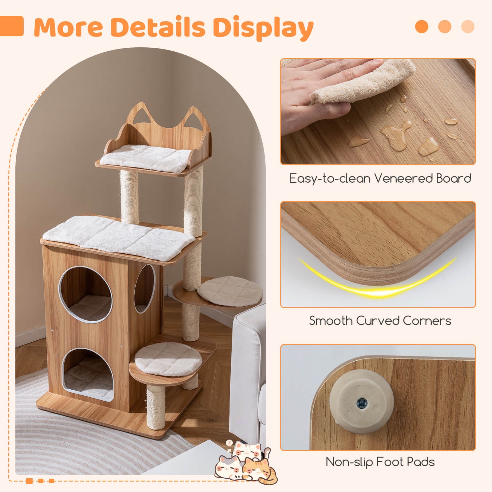 Wooden Cat Tree 48" Cat Tower for Indoor Cats w/ 2-floor Condo Cute Top Perch