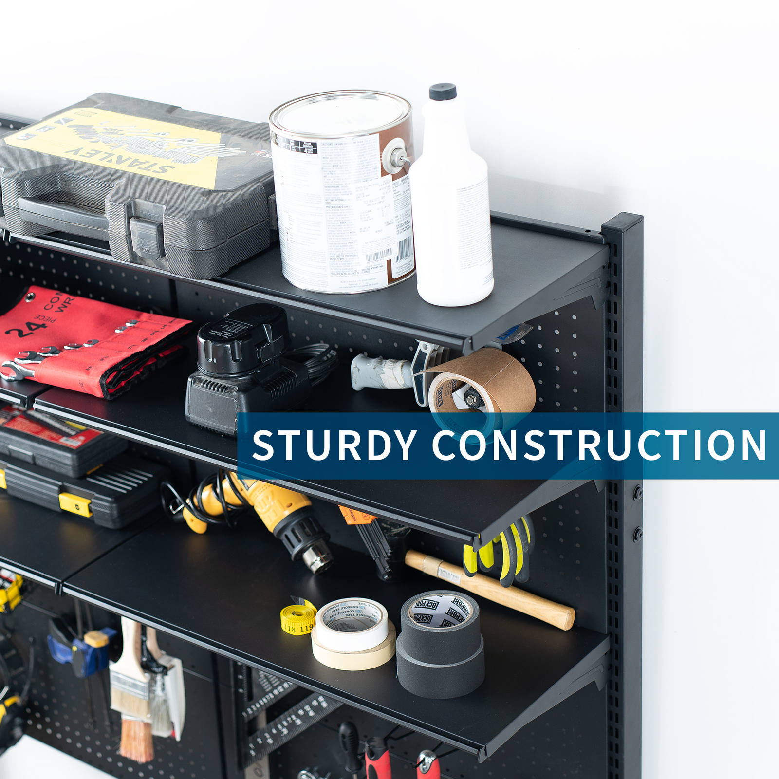 VIVO Black Freestanding Modular Pegboard System with 3 Tier Organization